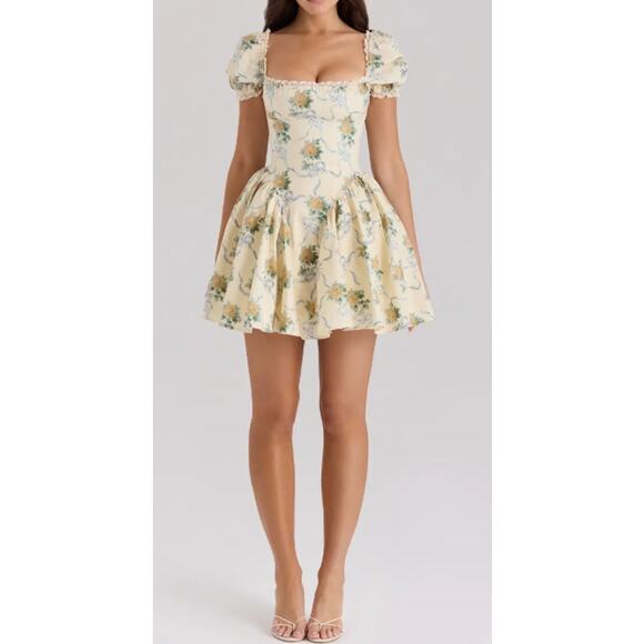 NWT House of CB Rosie Floral Dress Size S Rosie Puff Sleeve Cotton Mini Sundress - Picture 1 of 9
